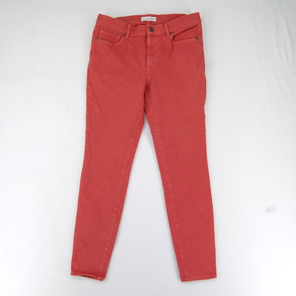 Loft Jeans Womens Small Coral Red Skinny Stretch Denim 5 Pocket Casual Ankle‎